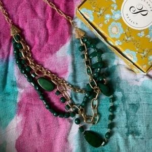 Plunder Harris Green and Gold Statement Necklace